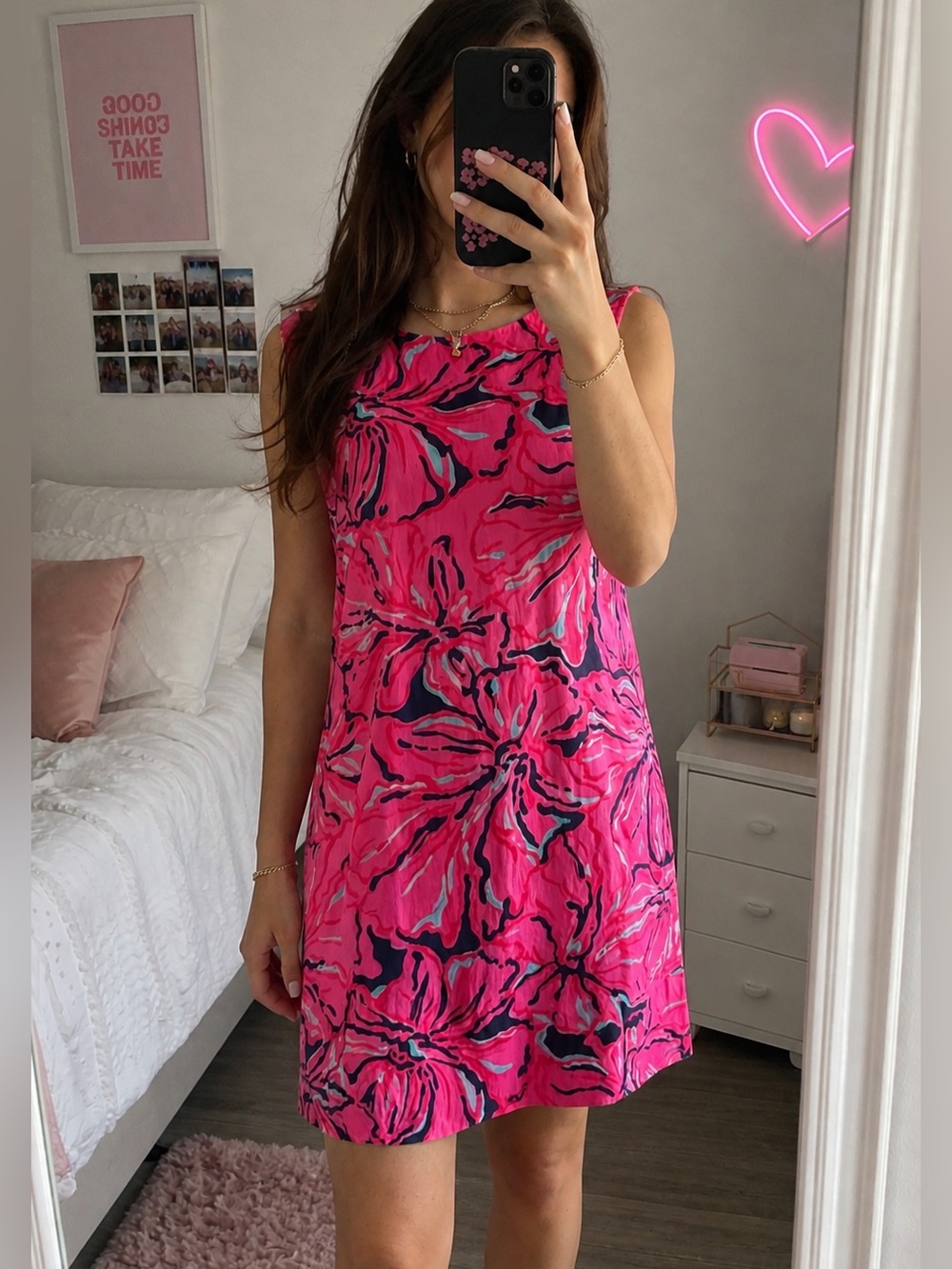Lilly Pulitzer Pink Navy Floral Midi Dress